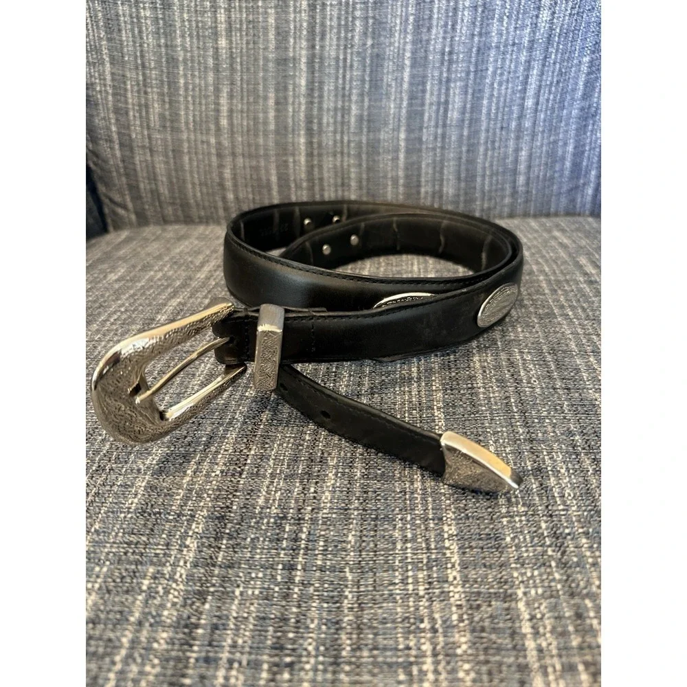 Leather Belt‎ Top Grain Leather Black Silver Buckle. 42